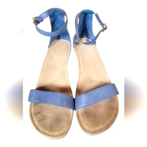 UGG Australia Women's Emilia Blue Leather Ankle Strap Wedge Sandals Sz 9.5